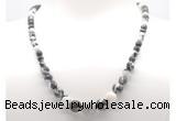 GMN7307 black & white jasper graduated beaded necklace & bracelet set