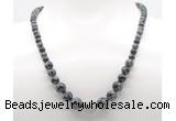 GMN7345 snowflake obsidian graduated beaded necklace & bracelet set