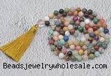 GMN735 Hand-knotted 8mm, 10mm colorfull gemstone 108 beads mala necklaces with tassel