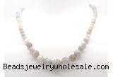 GMN7354 grey banded agate graduated beaded necklace & bracelet set