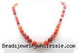 GMN7356 red banded agate graduated beaded necklace & bracelet set