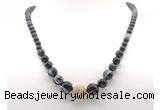 GMN7357 black banded agate graduated beaded necklace & bracelet set