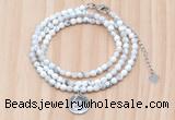 GMN7411 4mm faceted round tiny white howlite beaded necklace with constellation charm