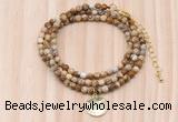 GMN7427 4mm faceted round tiny picture jasper beaded necklace with constellation charm