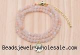 GMN7507 4mm faceted round tiny pink aventurine beaded necklace with letter charm