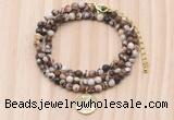GMN7528 4mm faceted round tiny brown zebra jasper beaded necklace with letter charm