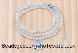 GMN7552 4mm faceted round tiny white moonstone beaded necklace with letter charm