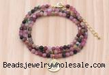 GMN7558 4mm faceted round tourmaline beaded necklace with letter charm