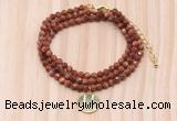 GMN7565 4mm faceted round goldstone beaded necklace with letter charm