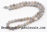 GMN7740 18 - 36 inches 8mm, 10mm round grey banded agate beaded necklaces