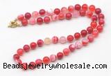 GMN7744 18 - 36 inches 8mm, 10mm round red banded agate beaded necklaces