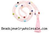 GMN8610 Hand-knotted 7 Chakra 8mm, 10mm rose quartz 108 beads mala necklace with tassel