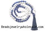 GMN8633 8mm, 10mm white howlite & lapis lazuli 108 beads mala necklace with tassel