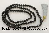 GNBS42 Hand-knotted 6mm black sandalwood 108 beads mala necklace with tassel