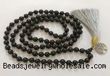 GNBS67 Hand-knotted 6mm black sandalwood 108 beads mala necklace with tassel & charm