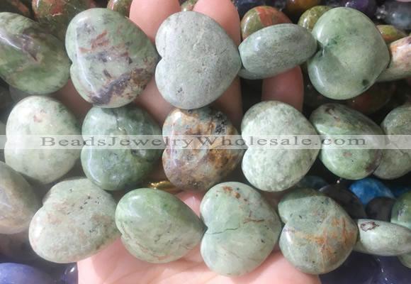 HGBS104 15 inches 28mm heart green opal gemstone beads wholesale