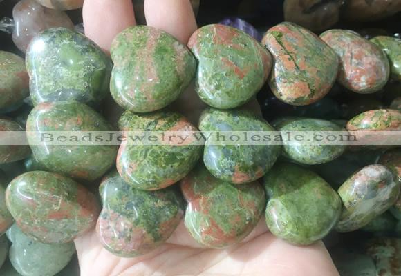 HGBS105 15 inches 28mm heart unakite gemstone beads wholesale