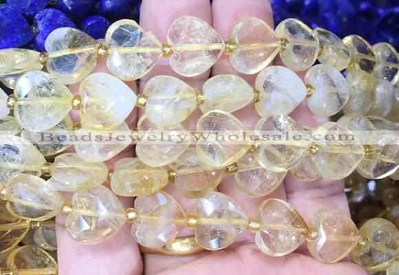 HGBS118 15 inches 12mm faceted heart citrine beads wholesale
