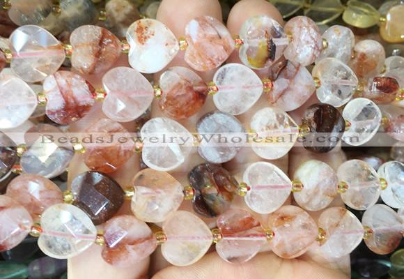 HGBS122 15 inches 12mm faceted heart red gum flower crystal beads wholesale