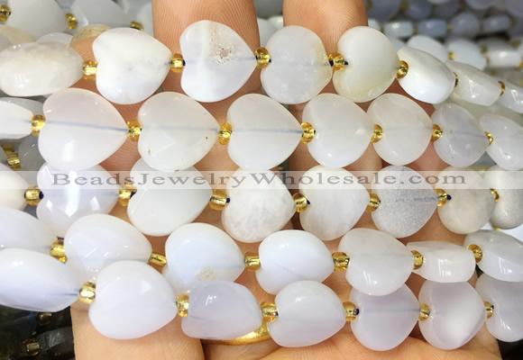 HGBS129 15 inches 12mm faceted heart blue chalcedony beads wholesale