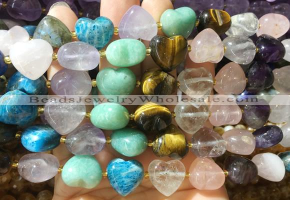 HGBS149 15 inches 15mm heart colorful gemstone beads wholesale
