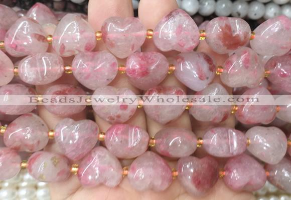 HGBS159 15 inches 15mm heart pink rhodonite gemstone beads wholesale