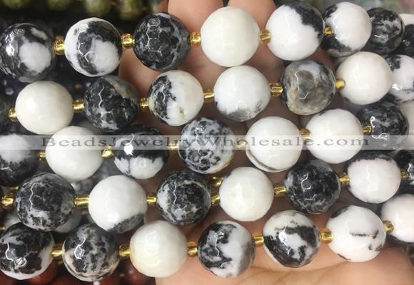 LSBS12 15 inches 16mm faceted round black & white jasper beads wholesale