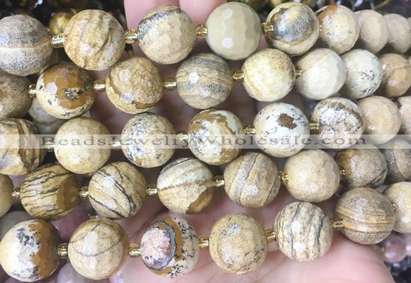 LSBS17 15 inches 16mm faceted round picture jasper beads wholesale