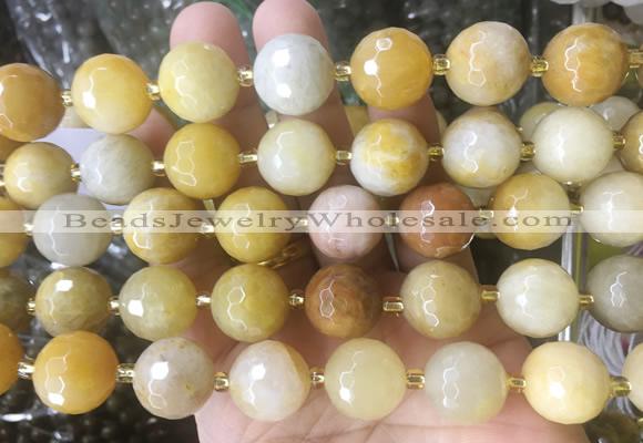 LSBS213 15 inches 16mm faceted round yellow jade beads wholesale