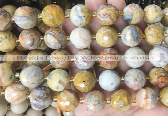 LSBS22 15 inches 16mm faceted round yellow crazy lace agate beads wholesale