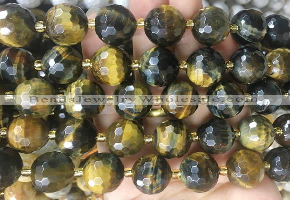 LSBS25 15 inches 16mm faceted round yellow & blue tiger eye beads wholesale