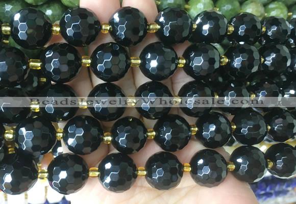 LSBS26 15 inches 16mm faceted round black agate beads wholesale