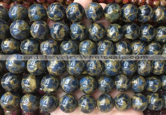 LSBS348 15 inches 14mm round gold color stone beads wholesale