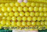 LSBS364 15 inches 14mm faceted round yellow agate gemstone beads wholesale