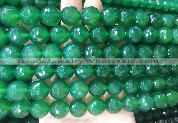 LSBS367 15 inches 14mm faceted round green agate gemstone beads wholesale