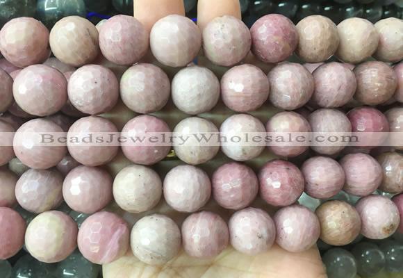 LSBS369 15 inches 16mm faceted round pink wooden jasper beads wholesale