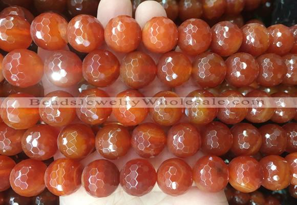 LSBS371 15 inches 16mm faceted round red agate gemstone beads wholesale