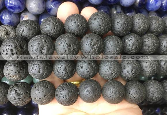 LSBS50 15 inches 16mm round black lava gemstone beads wholesale