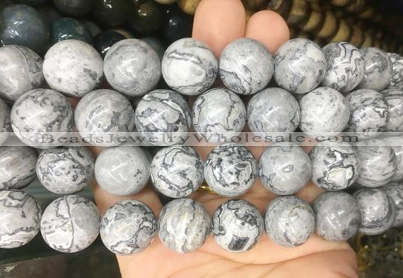 LSBS52 15 inches 16mm round grey picture jasper gemstone beads wholesale