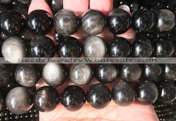LSBS67 15 inches 16mm round silver obsidian gemstone beads wholesale