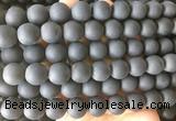 LSBS698 15 inches 14mm round matte black agate gemstone beads wholesale