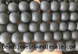 LSBS699 15 inches 16mm round matte black agate gemstone beads wholesale
