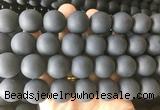LSBS700 15 inches 18mm round matte black agate gemstone beads wholesale