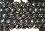 LSBS715 15 inches 16mm faceted round black agate gemstone beads wholesale