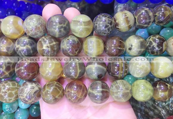 LSBS77 15 inches 16mm round yellow dragon veins agate beads wholesale
