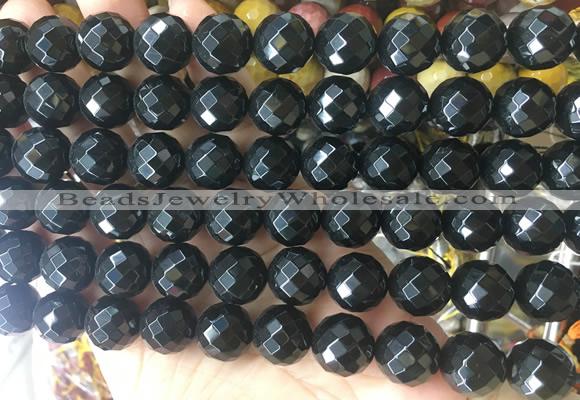 LSBS953 15 inches 14mm faceted round black agate gemstone beads wholesale