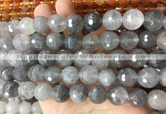 LSBS958 15 inches 14mm faceted round cloudy quartz gemstone beads wholesale