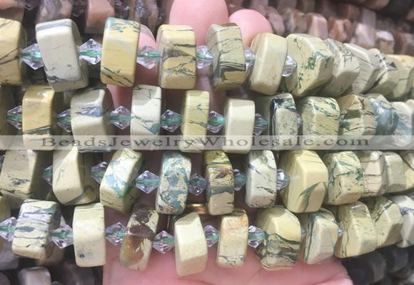 NGBS224 15 inches 10*14mm - 12*16mm faceted nuggets green dragon jasper beads