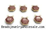 NGC7067 16mm faceted hexagon pink wooden jasper connectors