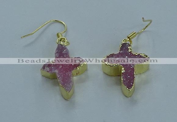 NGE340 13*18mm - 15*20mm cross druzy agate earrings wholesale